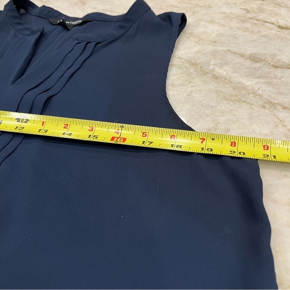 41‎ Hawthorn | Breyson Pleat Detail Split Neck Blouse | Navy | Petite Large - Picture 8 of 12